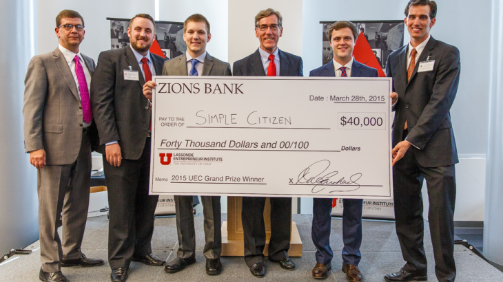 U student startup, Simple Citizen, wins the 2015 Utah Entrepreneur Challenge.